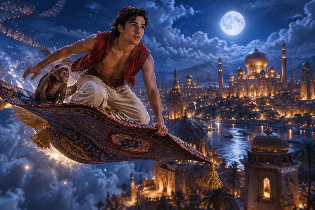découvrez l’univers d’aladdin et de son tapis volant : chansons emblématiques, films inoubliables et images féeriques à explorer.